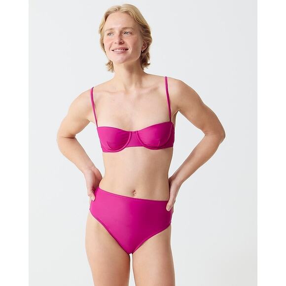 J. Crew Magenta High Waisted Hallie Bikini Bottom - XS - NWT - BM642 - Picture 1 of 4